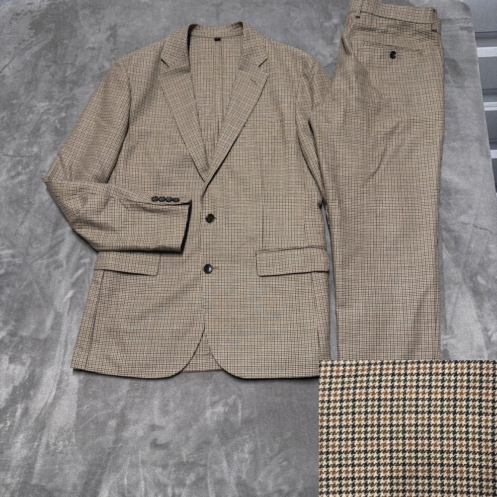 J Crew Ludlow Moon Suit 40L 33x32 Houndstooth Flannel Cotton Wool Unstructured